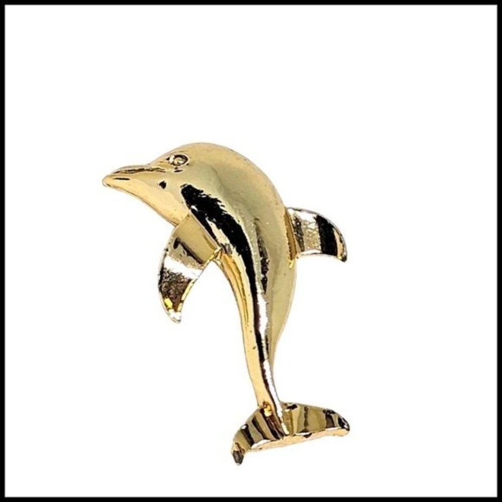 Vintage Brooch Pin Signed Gerry's Gold Tone Dolphin‎ Cute
